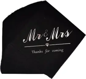 -1 445010465426 50pcs Black And Silver Wedding Disposable Napkins Mr Mrs Dis