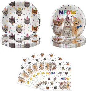 -bgtc 705354019394 40pcs Cat Birthday Party Plates Napkins Supplies Paper Kitten
