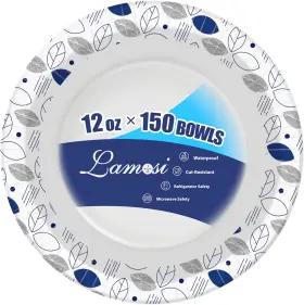 Lazw-yz-12oz-150 -brand 150 Counts 12 Oz Paper Bowls Heavy Duty Soak Proof Microwave Safe