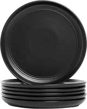 Dbl-4-blkmt-6 10 Strawberry Street Double Line 8.25 Inch Salad Plate Set Of 6 Matte Black
