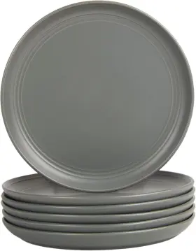 Dbl-4-dkgry-6 10 Strawberry Street Double Line 8.25 Inch Salad Plate Set Of 6 Matte Gray