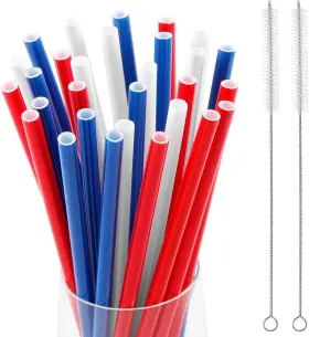 123 313088015010 30 Pcs Independence Day Red White Blue Plastic Drinking Straws Stars Patriotic