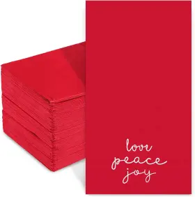 123 705353474682 100 Pack Christmas Paper Napkins 4.38ftft X 7.88ftft Joy Peace Love Disposable White