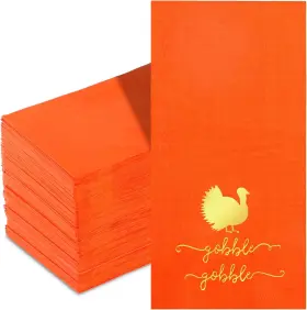 123 726084189881 100 Pack Thanksgiving Guest Napkins Turkey Gold Foil Disposable Autumn