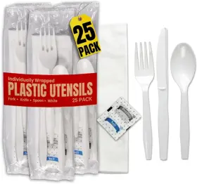 1inthehome 445046475420 Plastic Utensils Individually Wrapped Cutlery Packets Spoons And Forks