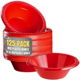 1intheoffice 744759585325 Red Plastic Bowls 12 Oz Disposable Party - Soup 125 Pack