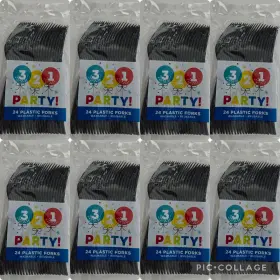 321 Party 011179358199 192 Piece Washable Reusable Black Forks New