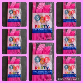 321 Party 011179360222 192 Pieces Washable Reusable Cutlery Hot Pink Forks Knives Spoons New