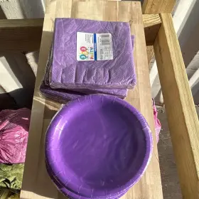 33744 321 Party Purple Solid Paper Plates 16ct 8.75in Napkins 20ct 12in