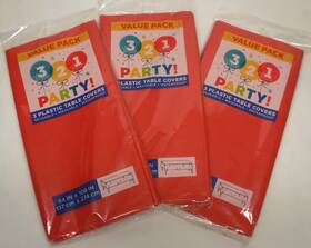 321 Party 33913 9 Pcs New Sealed 3 2 1 Plastic Tablecovers 54 Inch X108 Rectangle Solid Red