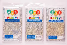 54893 321 Party Lot Of 3 Foil Tablecovers Size 54 X 84 Inche Prismatic Multicolor New