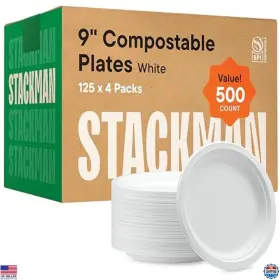 B0cn1vl5qd 3m Compostable 9 Inch Paper Plates 500 Count - Heavy-duty Eco-friendly Sugarcane