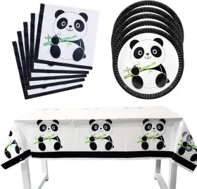 41pcs 445024254238 41 Pcs Panda Party Supplies Set Disposable Tableware Including 20pcs Pla