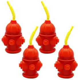 4es Novelty 810137038148 Fire Hydrant Straw Cups With Lids 4 Pack 12oz - For Firefighter Birthday Pa