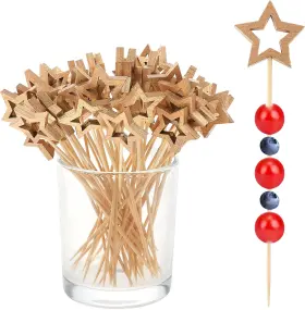 561822  1 Gold Star Cocktail Picks - 50 Pcs Decorative Bamboo Toothpicks For Parties