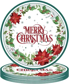 625 313026342345 25 Pcs Christmas Plates 9ftft Party Paper Set Dinnerware Fo