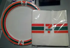 7-eleven 052548502812 New Sealed Party Pack 12ct 9 Inch Paper Plates 24ct Napkins 7-11 Retro Logo