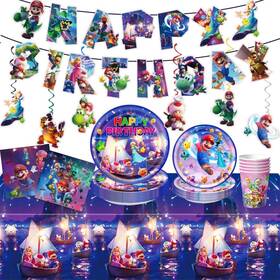 88xiaoyun A-88p 88pcs For Latest Mario Party Supplies 6 Hanging Swirls 20 Napkins Cups