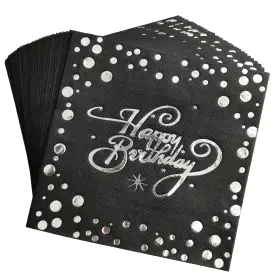 Aaamn 733444348376 40 Pcs Birthday Party Paper Napkins Black And Silverdisposable Wit