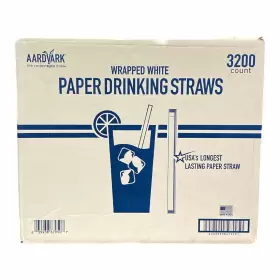 61500241 Aardvark White Wrapped Paper Straws 7.75 Inch 3200 Ct