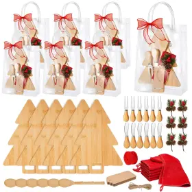 Tur-acellegic-0169 Acellegic 6 Sets Christmas Cheese Board Gift Set Bamboo Charcuterie Wi
