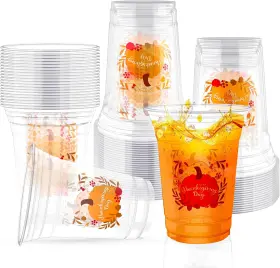 Yx-98 Acpopbm Thanksgiving Cups 16 Oz Fall Disposable Plastic Autumn Pumpkin D