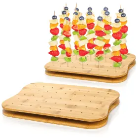 Ac-bambooskewerholder-2p Acshio 2 Pack Bamboo Skewer Holder 90 Holes Fruit Kabobs Cocktail Pick Stand Appetizer