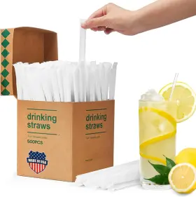 Pcs-7.8 Acstep 445048559517 Plastic Straws 500 Inch Long Individually Wrapped Clear Disposable Drinkin