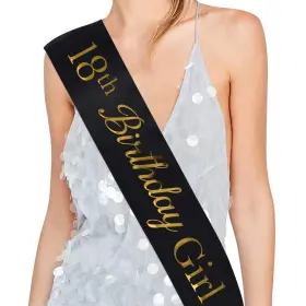 Srjd-h18bg Adbetty 18th Birthday Girl Sash Party Favours Supplies And Decorations Black Color