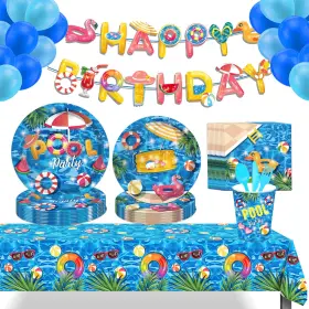 Adirasenotek 725576434188 Pool Party Supplies 138pcs Themed Decorations Includes Plates