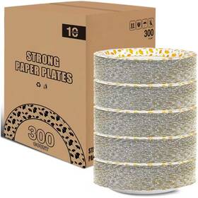 Adrinfly 313042429471 10 Inch Disposable Paper Plates With Ginkgo Design 300 Count Bulk Pack