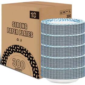 Adrinfly 313051979950 10 Inch Disposable Paper Plates 300 Count Heavy Duty Dinner For Parties