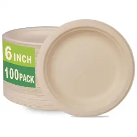 Adrinfly 313099139125 Unbleached Compostable 6-inch Dessert Plates 100 Count Made From Bagasse And B