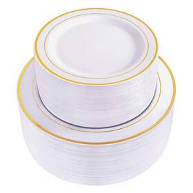 Adrinfly 313102798738 Gold And White Disposable Plastic Plates 120-pieces For Parties Events