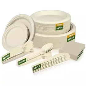 Adrinfly 445032754799 300-piece Eco-friendly Disposable Tableware Set With Plates And Cutlery