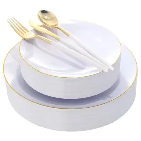 90-cutlery Adrinfly 445040735742 White Gold Plastic Plates With Disposable Silverware 60-plates And S 90-cutlery Adrinfly 445040735742 White Gold Plastic Plates With Disposable Silverware 60-plates And S
