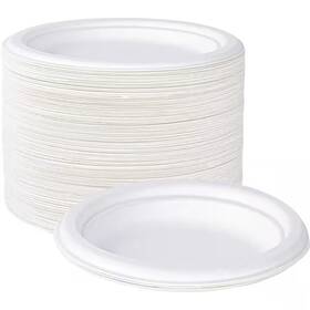Adrinfly 726084311800 White Compostable 10 Inch Heavy Duty Paper Plates 150-pack Disposable Biodegradab