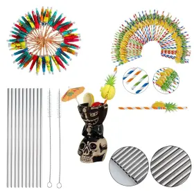 Aeiddrwaa 768459358522 Tiki Straws Umbrella 10pcs Stainless Steel 2pcs Brushes For Clea