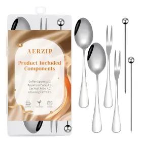 Aerzip 793072834160 Cacktail Picks Charcuterie Forks Coffee Dessert Spoons Set Stainless Steel Mi