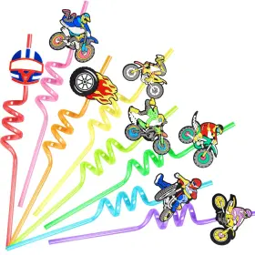 24dirtbikestraws Afzmon 792933781551 Dirt Bike Drinking Straws 24 Pcs Motorcycle Party Favors With 2 Cleaning Brush M