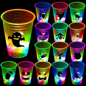 Ahuimeius 711379109248 24 Pack Halloween Glowinthedark Cup Set With Horror Stickers For Party Dec
