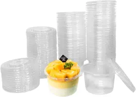 Ahxhwka 744110169942 100 Pcs 8 Oz Disposable Plastic Cups With Flat Lids Snack Bowls Ice