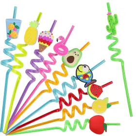 Ahys 792933415555 30 Pcs Crazy Straws Colorful Plastic Cocktail Straw With Cartoon Decor