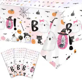 Pdzb-3pcs-274x137-tj3979 Aibiin 3pcs Little Boo Tablecloths - Halloween Baby Shower 108 X 54 Inch Pink Black