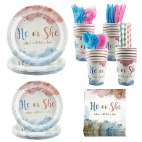 Tj3327 Aibiin 112 Pcs Gender Reveal Decorations Boy Or Girl Watercolor Pastel Party
