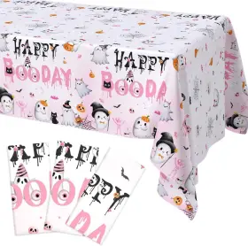 Tj5147 Aibiin 3pcs Halloween Happy Booday Tablecloth For 13.7 Inch X 5.9 Oblong Pink