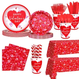 Xc1a7-xptz00221-tj4417 Aibiin Happy Valentines Day Party Supplies Red Heart Love Disposable Pink