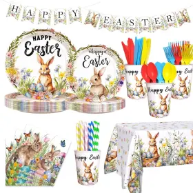 Xc1c1-xptz00288-tj4650 Aibiin 194pcs Easter Party Supplies Happy Tableware Set