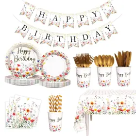 Xd1d1-xxptz00268-tj4546 Aibiin 194pcs Wildflower Theme Party Decorations Includes Plates Cup Napkin Tablecloth