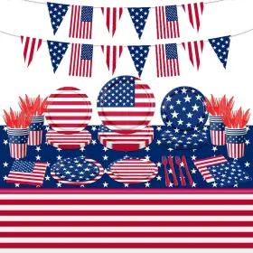 Aicutie 717025629344 142pcs American Flag Party Decorations Memorial Day 4th Of July Patriotic Tablew
